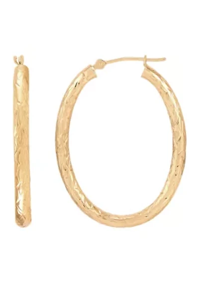 Crystal Cut Oval Tube Hoop Earrings in 14K Yellow Gold