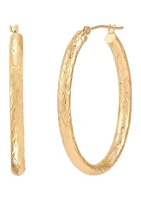 Crystal Cut Oval Tube Hoop Earrings in 14K Yellow Gold