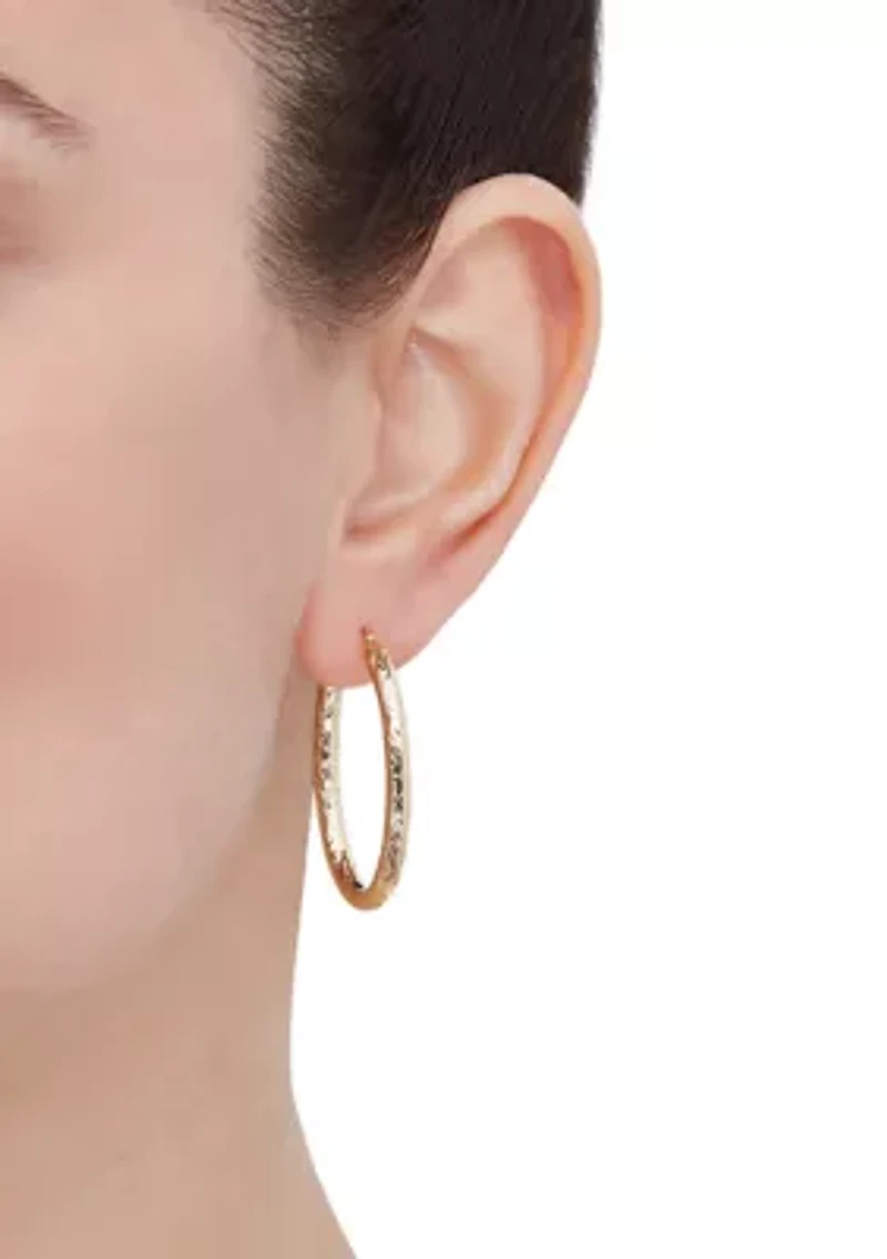Crystal Cut Oval Tube Hoop Earrings in 14K Yellow Gold