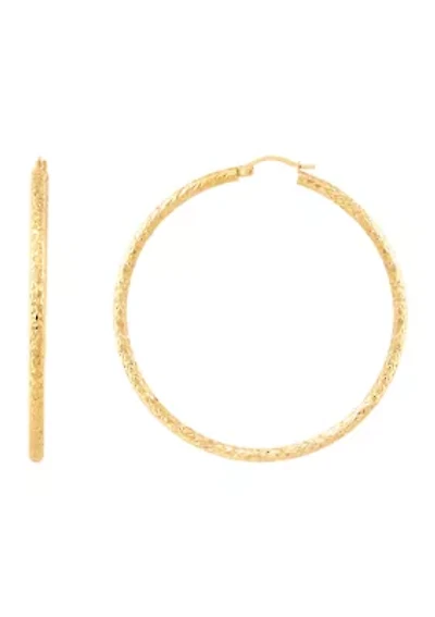 Crystal Cut Tube Hoop Earrings in 14K Yellow Gold