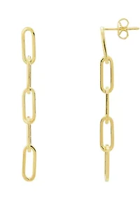 Hollow Paperclip Dangle Earrings in 14K Yellow Gold