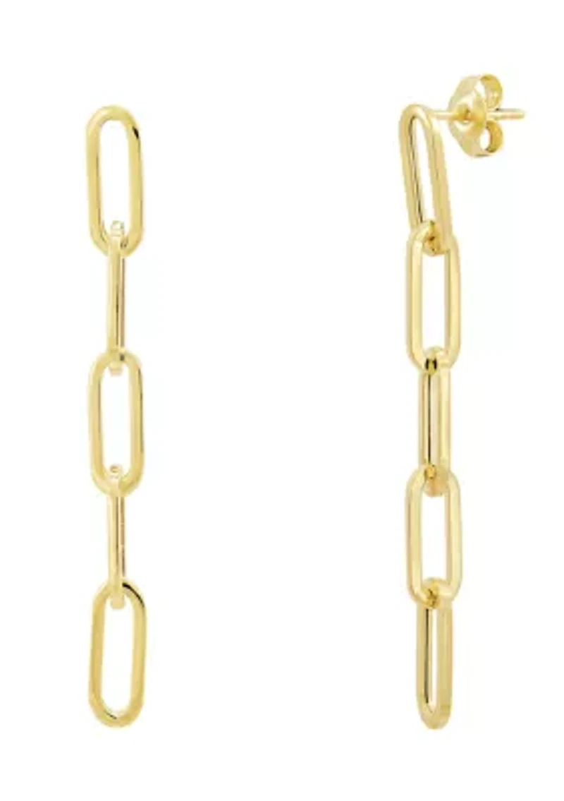 Hollow Paperclip Dangle Earrings in 14K Yellow Gold