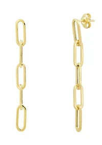 Hollow Paperclip Dangle Earrings in 14K Yellow Gold