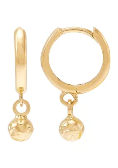 Dangle Bead Huggies Earrings in 14K Yellow Gold