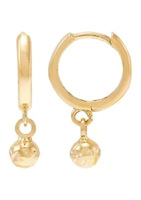 Dangle Bead Huggies Earrings in 14K Yellow Gold