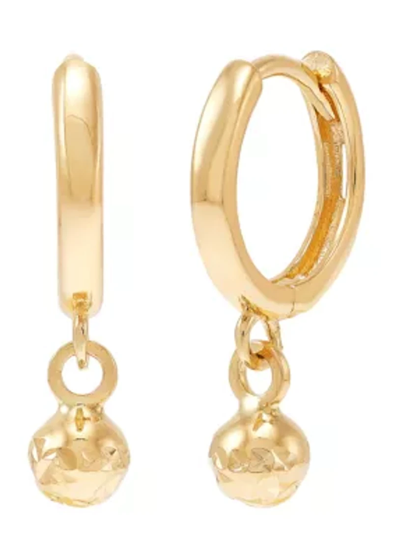 Dangle Bead Huggies Earrings in 14K Yellow Gold