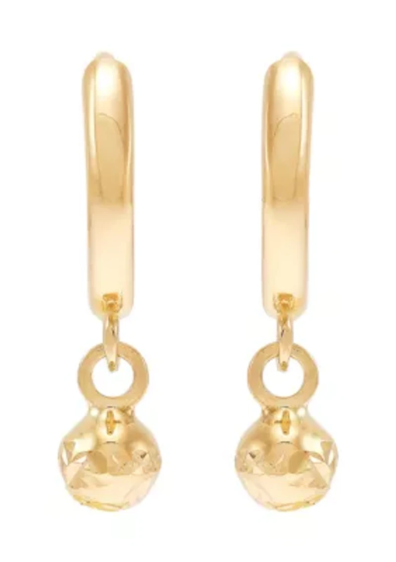 Dangle Bead Huggies Earrings in 14K Yellow Gold