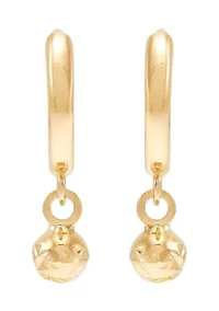 Dangle Bead Huggies Earrings in 14K Yellow Gold