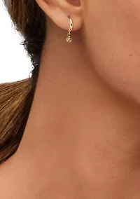 Dangle Bead Huggies Earrings in 14K Yellow Gold