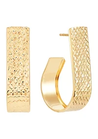 Oval Shape J Flat Hoop Earrings in 14K Yellow Gold