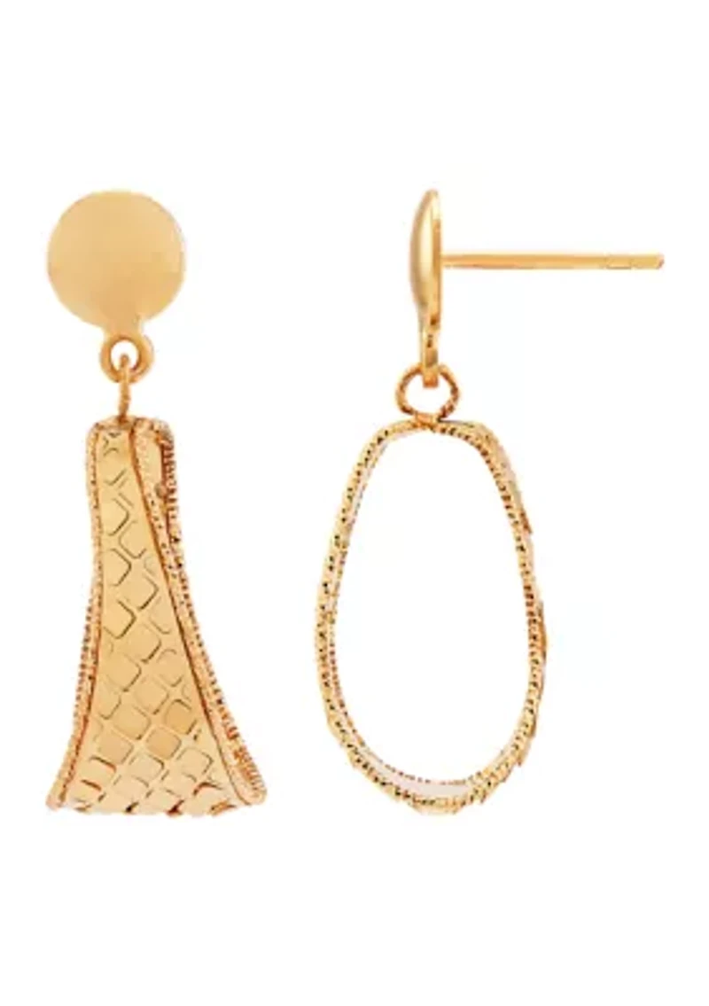 Fact Oval Dangle Drop Earrings in 14K Yellow Gold