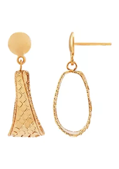 Fact Oval Dangle Drop Earrings in 14K Yellow Gold