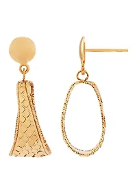 Fact Oval Dangle Drop Earrings in 14K Yellow Gold