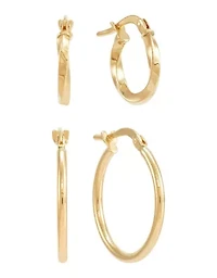 14K Yellow Gold Tube Hoop and Twist Hoop Set Earrings