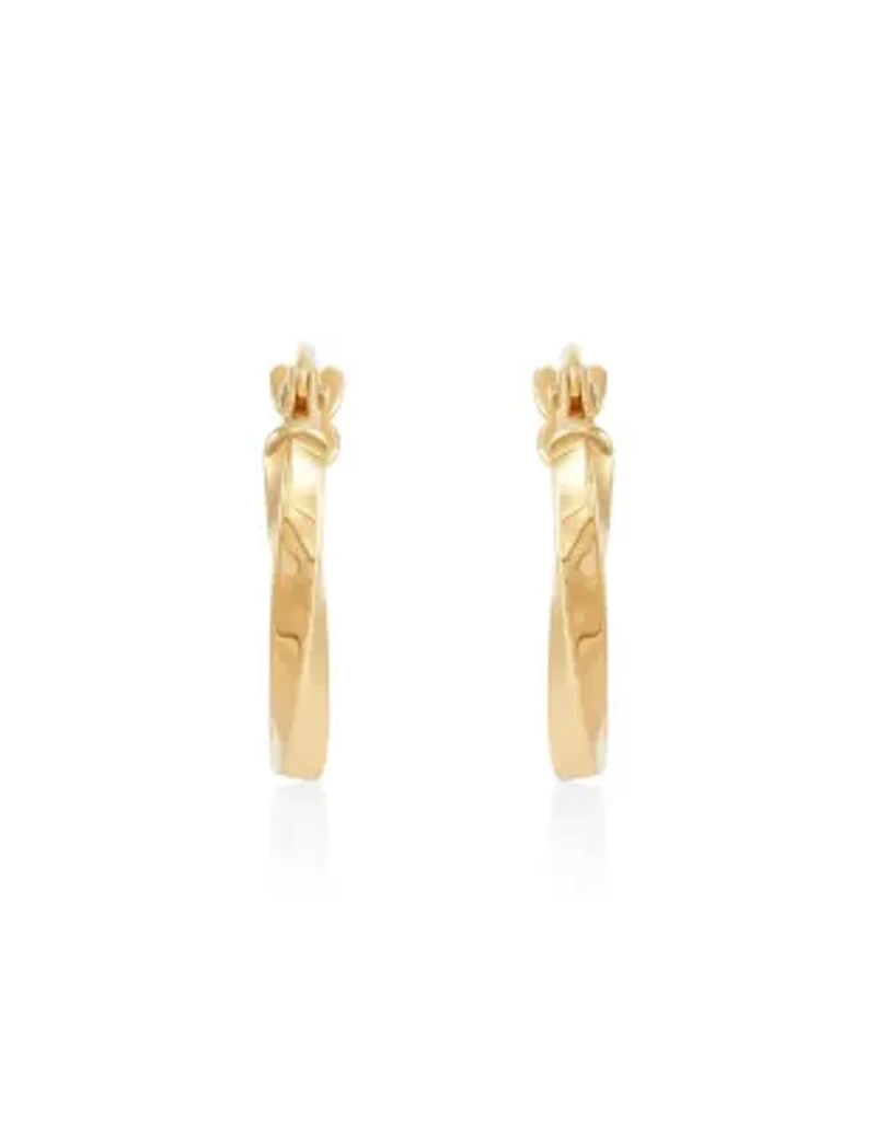 14K Yellow Gold Tube Hoop and Twist Hoop Set Earrings