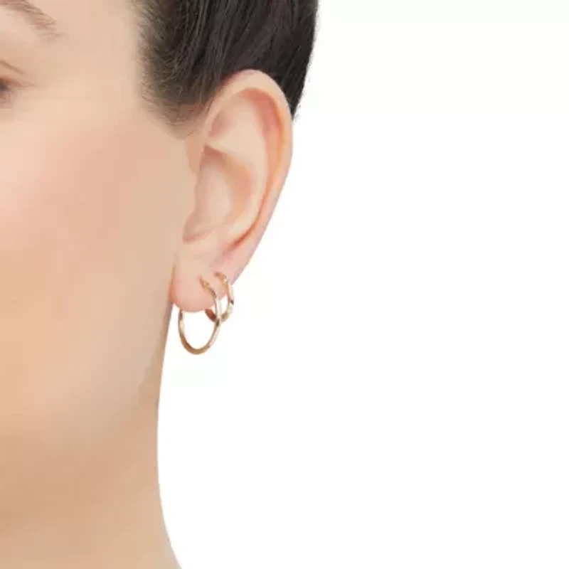 14K Yellow Gold Tube Hoop and Twist Hoop Set Earrings