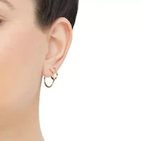 14K Yellow Gold Tube Hoop and Twist Hoop Set Earrings