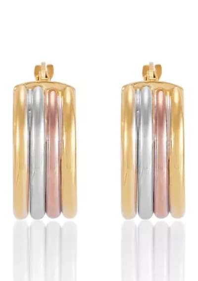 Multi Row Round Hoop Earrings in 14K Yellow and White and Rose Gold