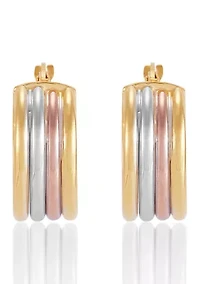 Multi Row Round Hoop Earrings in 14K Yellow and White and Rose Gold