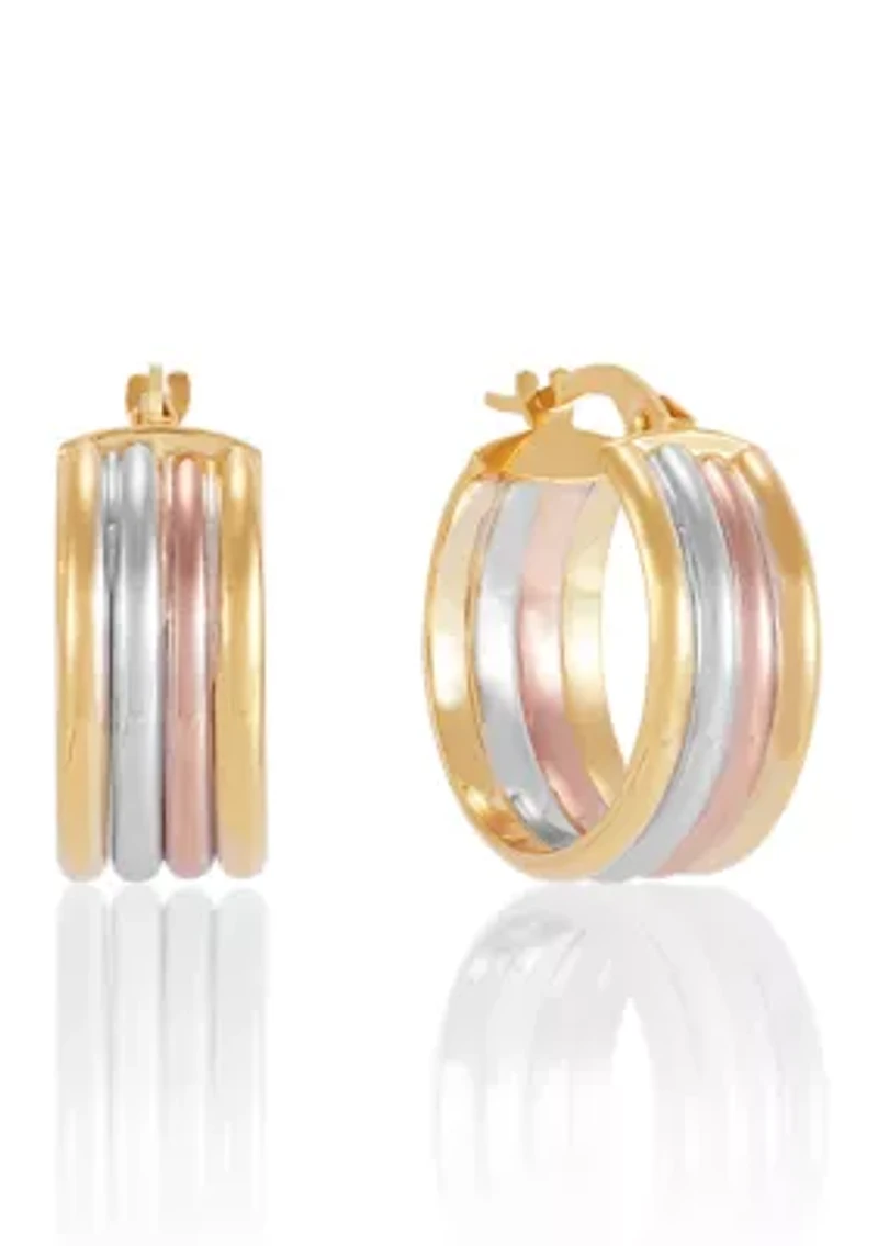 Multi Row Round Hoop Earrings in 14K Yellow and White and Rose Gold