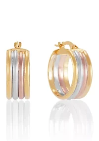 Multi Row Round Hoop Earrings in 14K Yellow and White and Rose Gold