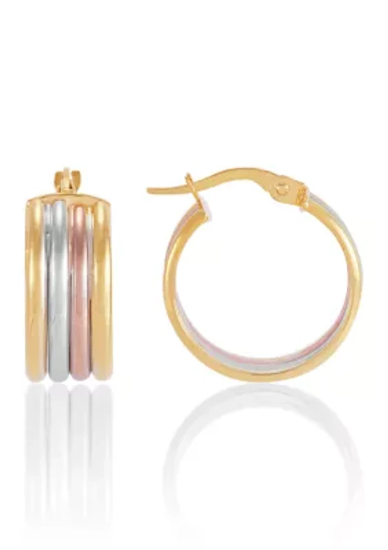 Multi Row Round Hoop Earrings in 14K Yellow and White and Rose Gold