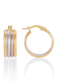 Multi Row Round Hoop Earrings in 14K Yellow and White and Rose Gold