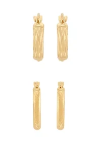 Texture Basket Wave and Oval Hoop Earrings Set in 14K Yellow Gold