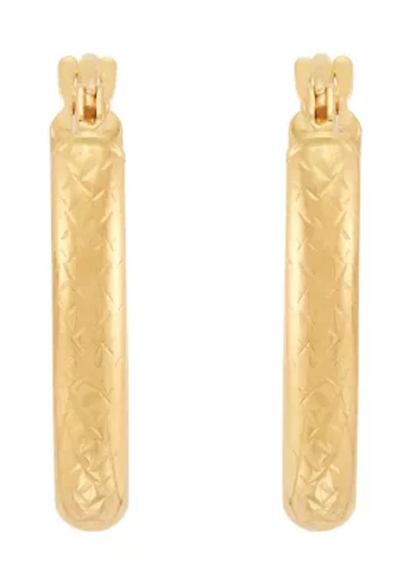 Texture Basket Wave and Oval Hoop Earrings Set in 14K Yellow Gold
