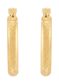 Texture Basket Wave and Oval Hoop Earrings Set in 14K Yellow Gold