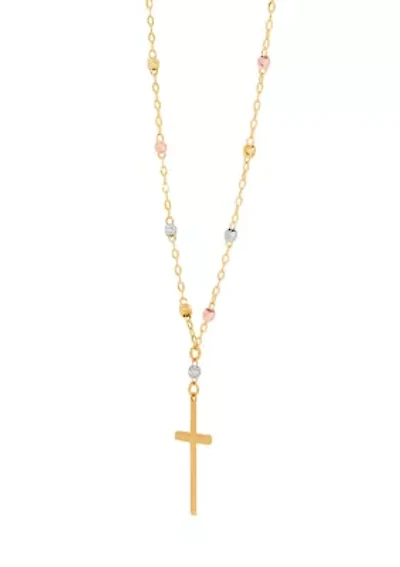 Cross Necklace in 14K Yellow and White and Rose Gold