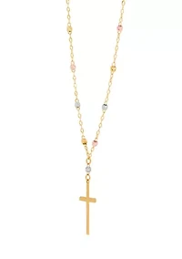 Cross Necklace in 14K Yellow and White and Rose Gold