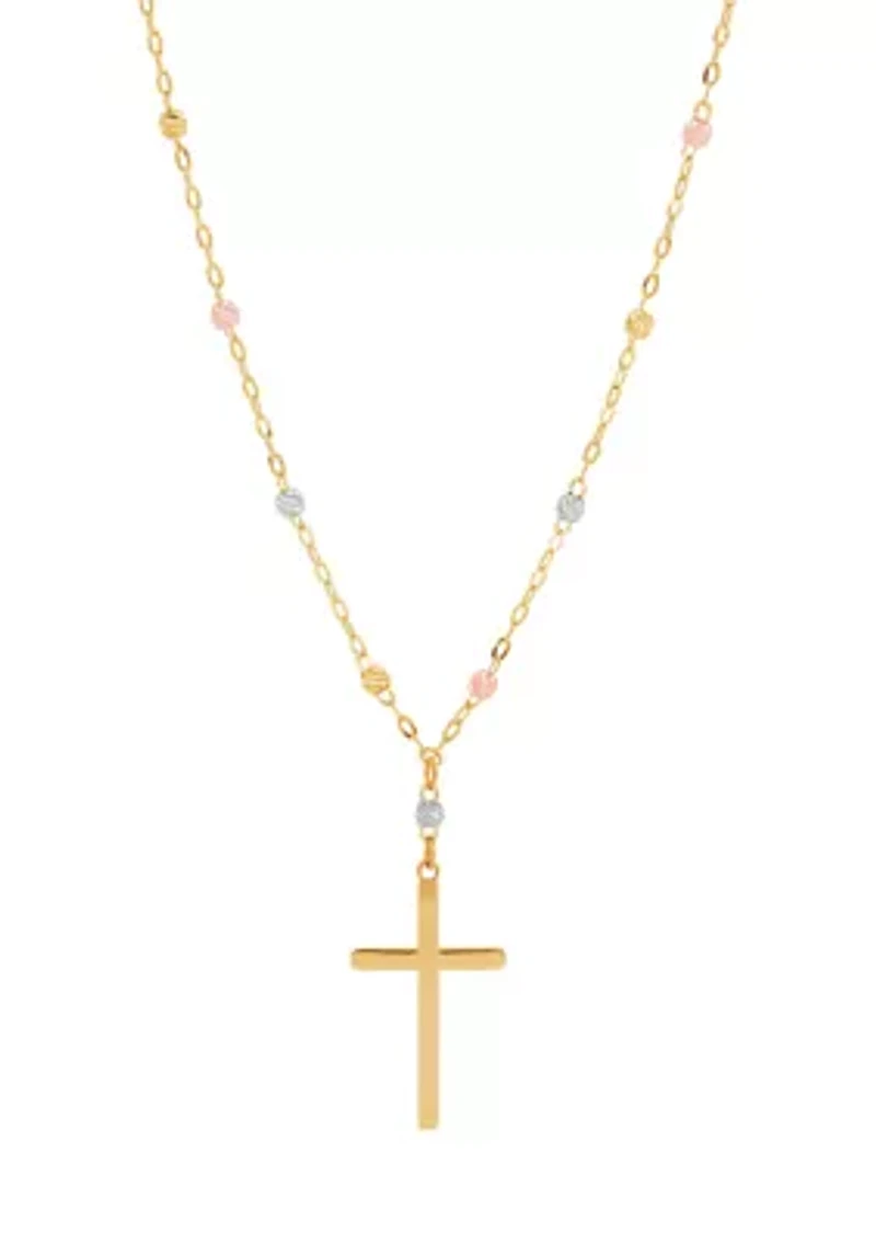 Cross Necklace in 14K Yellow and White and Rose Gold