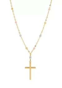 Cross Necklace in 14K Yellow and White and Rose Gold