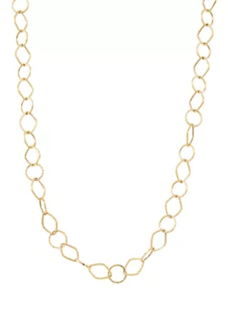 Diamond Shape Round Link Necklace in 14K Yellow Gold