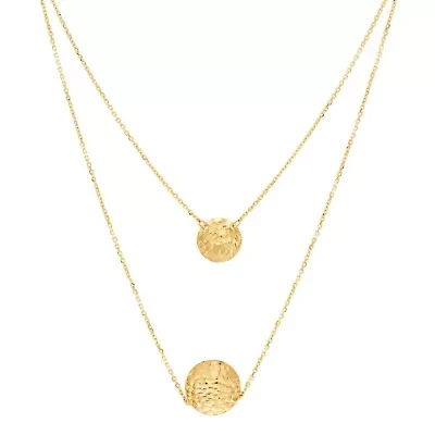 14K Yellow Gold Layer Hammered Concave Circle on Cable Chain Necklace