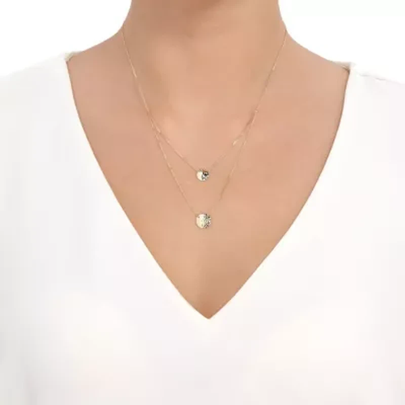 14K Yellow Gold Layer Hammered Concave Circle on Cable Chain Necklace