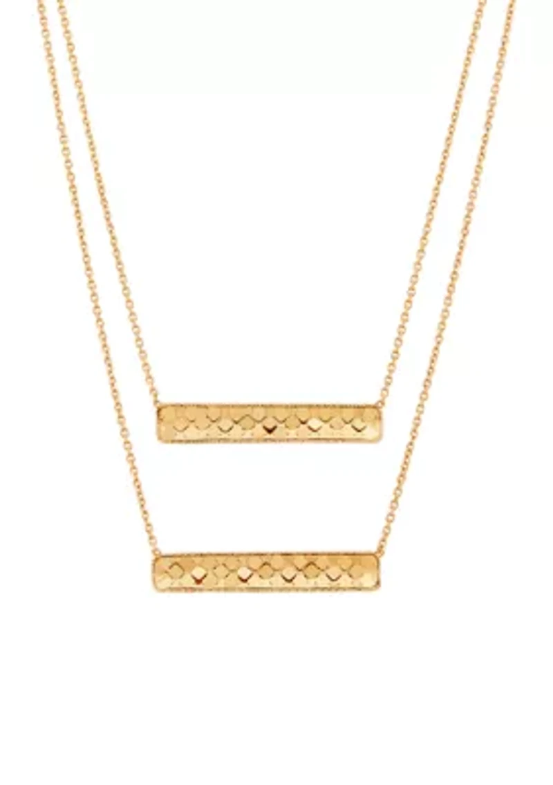 Layer Double Medium Bar Necklace in 14K Yellow Gold