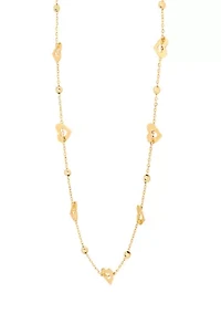 Heart and Bead Necklace in 14K Yellow Gold
