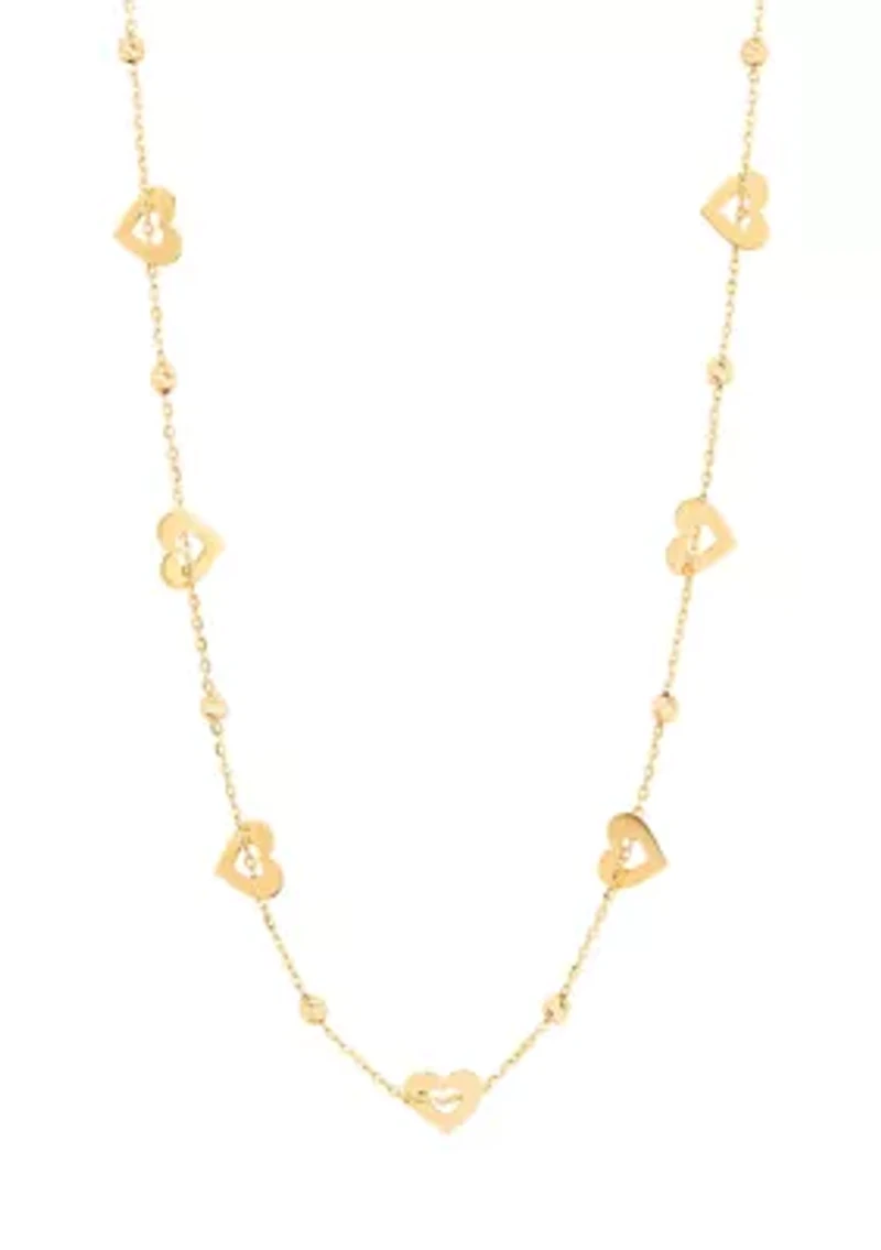 Heart and Bead Necklace in 14K Yellow Gold
