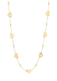 Heart and Bead Necklace in 14K Yellow Gold