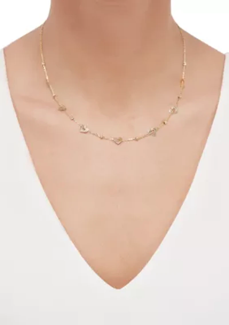 Heart and Bead Necklace in 14K Yellow Gold