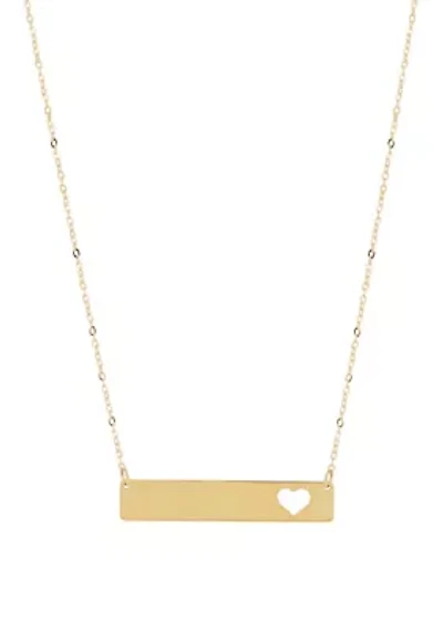 14K Yellow Gold Bar cut out Heart on Chain Necklace