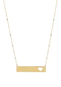 14K Yellow Gold Bar cut out Heart on Chain Necklace