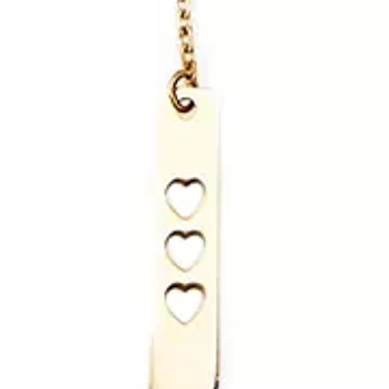 Double Bar with Heart and Mom Necklace in 14K Yellow Gold