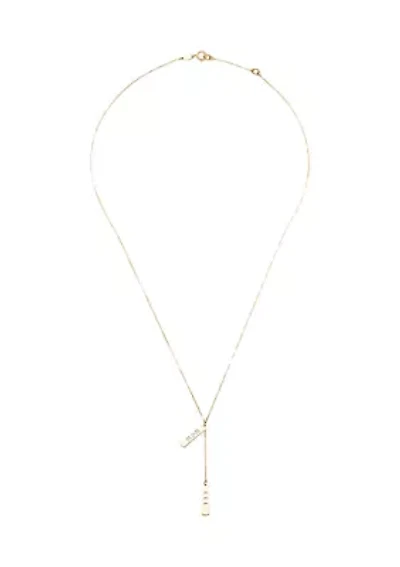 Double Bar with Heart and Mom Necklace in 14K Yellow Gold
