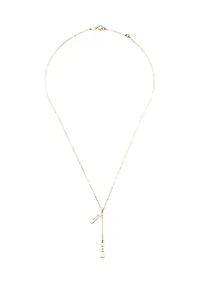 Double Bar with Heart and Mom Necklace in 14K Yellow Gold