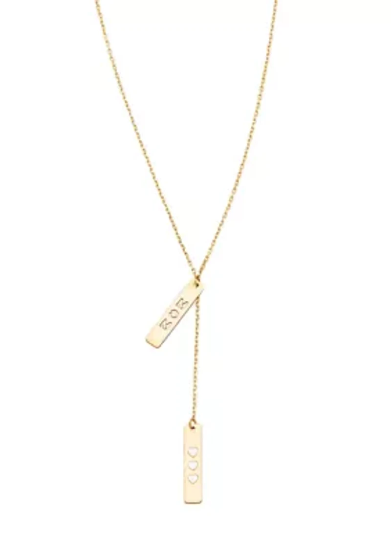 Double Bar with Heart and Mom Necklace in 14K Yellow Gold