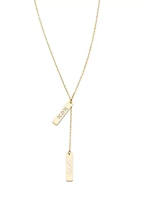 Double Bar with Heart and Mom Necklace in 14K Yellow Gold