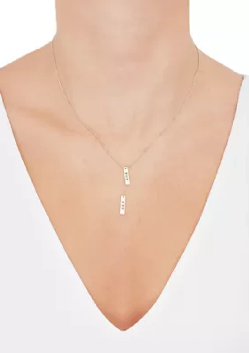 Double Bar with Heart and Mom Necklace in 14K Yellow Gold